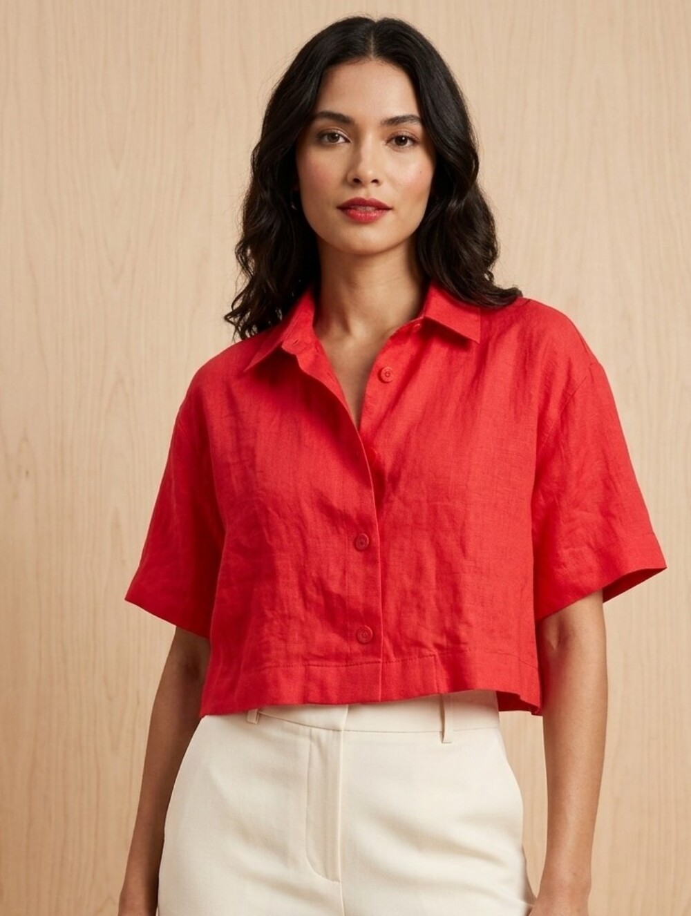 Banana Republic Linen Short Sleeve Boxy Cropped Shirt Large